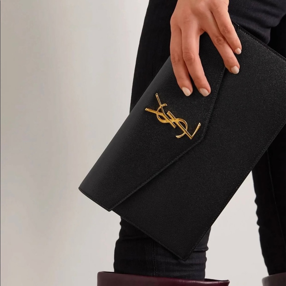 BNWB Saint Laurent - Uptown Textured-leather Pouch - Black